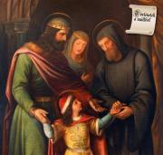 Szent Mauríciusz monostorban ismeretlen eredetű festmény:István király, Gizella királyné, Gellért püspök és Imre herceg